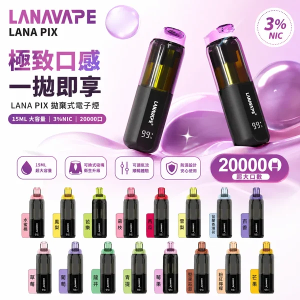 【LANA PIX 閃光彈】20000口拋棄式電子煙｜15ml巨量儲油 × Mesh網芯爆汁口感｜台灣現貨秒發